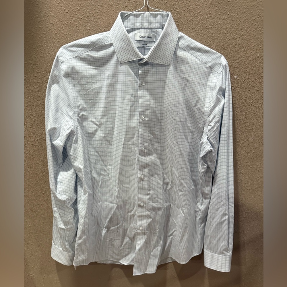Calvin Klein Steel Slim Fit Micro Plaid Button-Down Shirt - 16 x 34/35